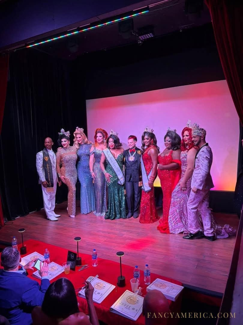 The 2026 Gay Fancy America pageant: Eboni Alexander, Dorae Saunders, Zach King, Elizabeth Burly Stratton, Phina 5000.