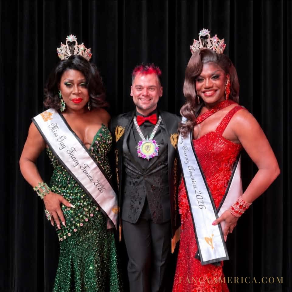 The 2026 Gay Fancy America pageant: Dorae Saunders, Zach King, Eboni Alexander.